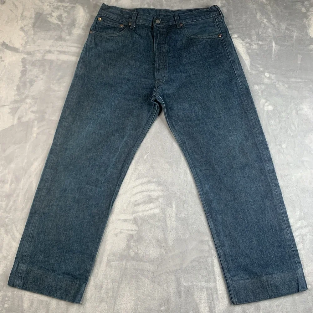 Levi's 501 Straight Fit Jeans W36 L32 Blue Hemmed‎ To Fit 27